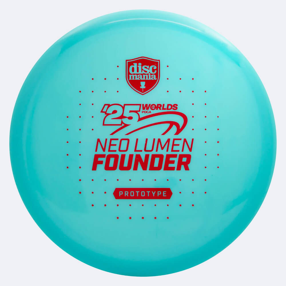 Discmania Founder in light-blue, lumen neo plastic and prototype effect Discmania Founder in light-blue, lumen neo plastic and prototype effect