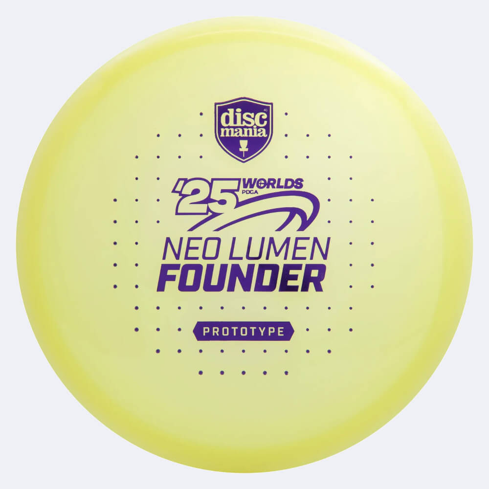 Discmania Founder in yellow, lumen neo plastic and prototype effect Discmania Founder in yellow, lumen neo plastic and prototype effect