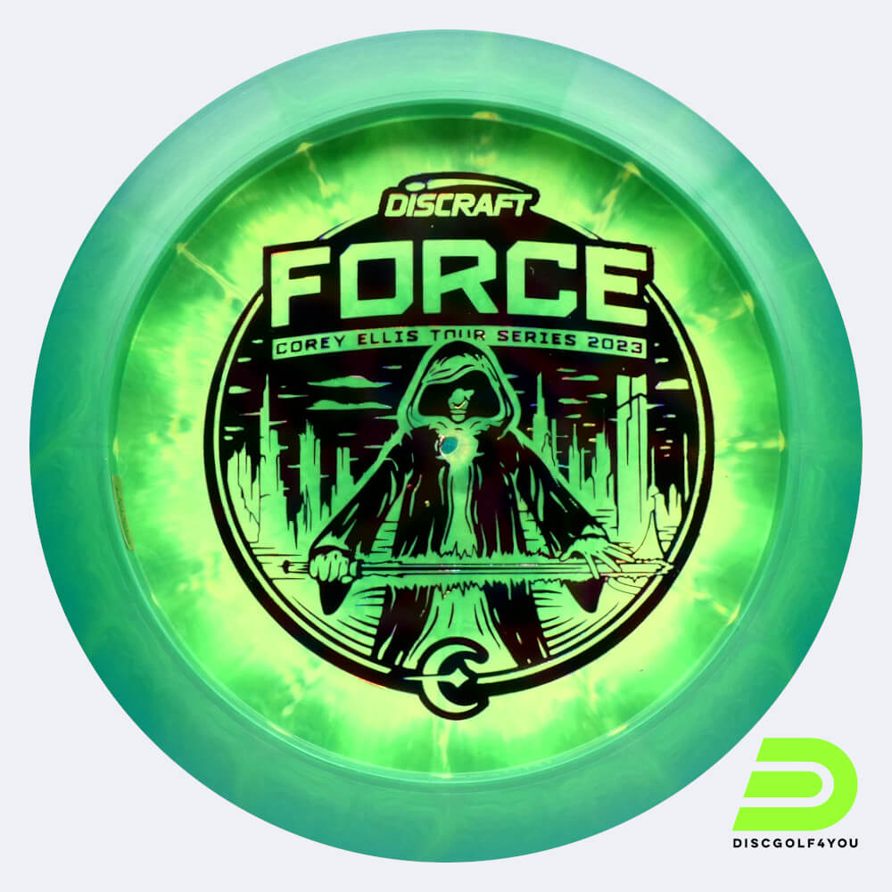 Discraft Force Corey Ellis Tour Series 2023 in green, esp plastic and bottomprint/burst effect Discraft Force Corey Ellis Tour Series 2023 in green, esp plastic and bottomprint/burst effect