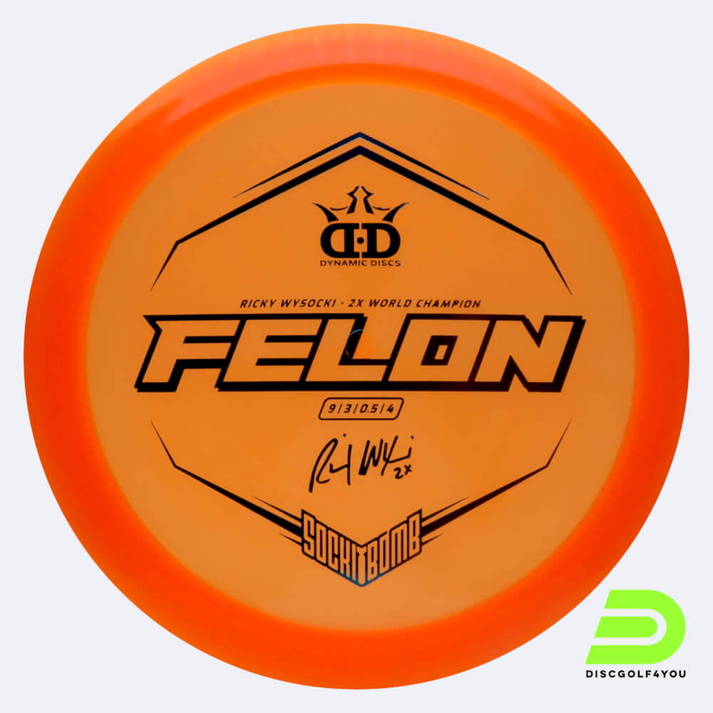 Dynamic Discs Felon Sockibomb in classic-orange, lucid ice glimmer plastic Dynamic Discs Felon Sockibomb in classic-orange, lucid ice glimmer plastic