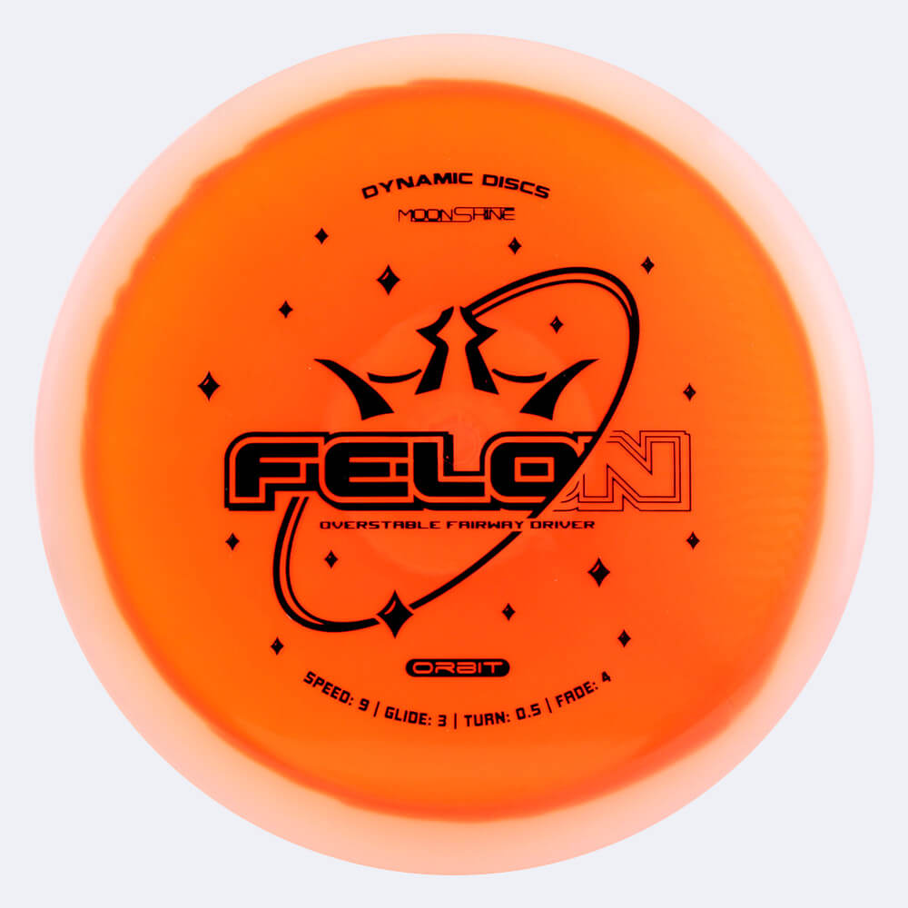Dynamic Discs Felon in classic-orange, lucid moonshine orbit plastic and glow effect Dynamic Discs Felon in classic-orange, lucid moonshine orbit plastic and glow effect