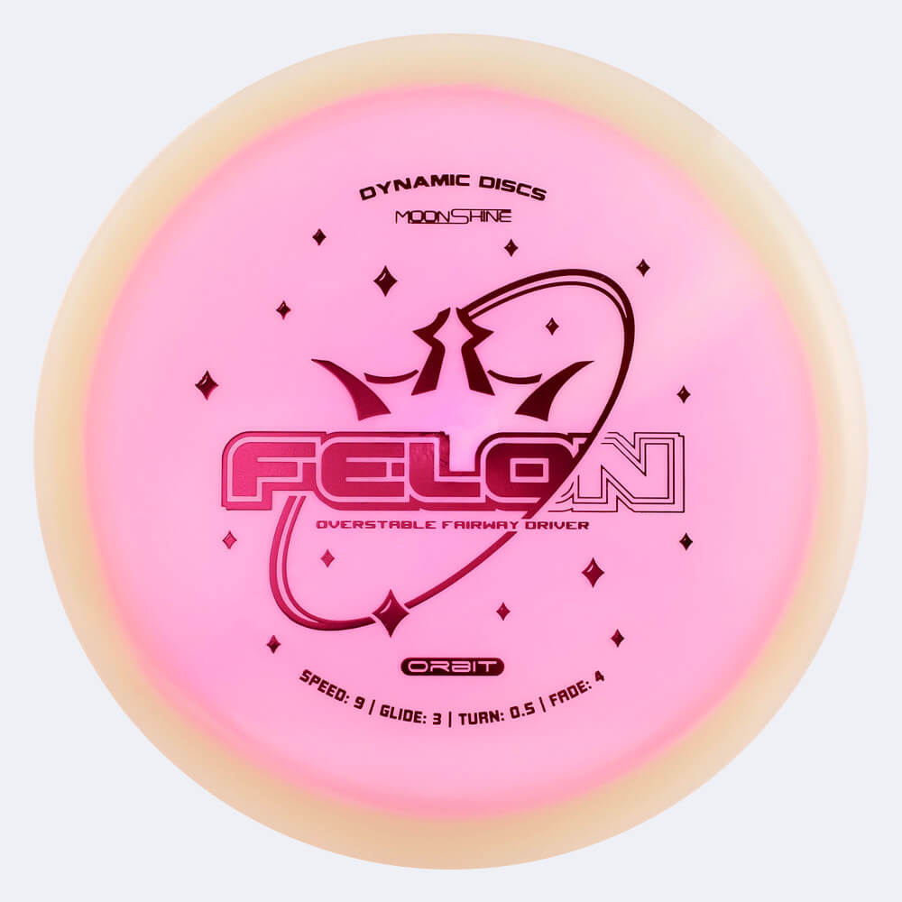 Dynamic Discs Felon in pink, lucid moonshine orbit plastic and glow effect Dynamic Discs Felon in pink, lucid moonshine orbit plastic and glow effect