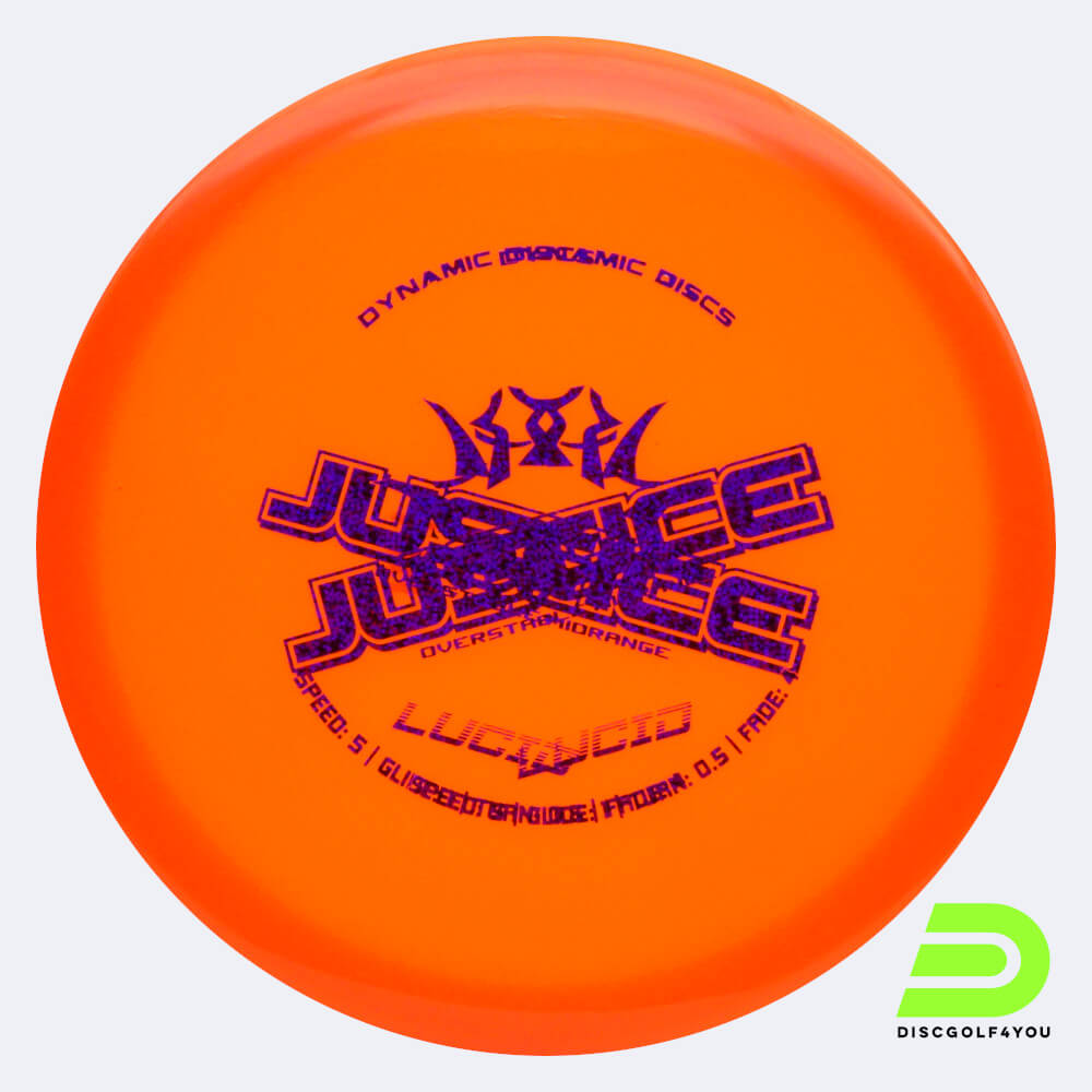 Dynamic Discs Justice in classic-orange, lucid plastic and misprint effect Dynamic Discs Justice in classic-orange, lucid plastic and misprint effect
