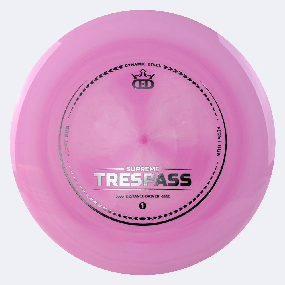 Dynamic Discs Trespass in pink, supreme plastic and first run effect Dynamic Discs Trespass in pink, supreme plastic and first run effect
