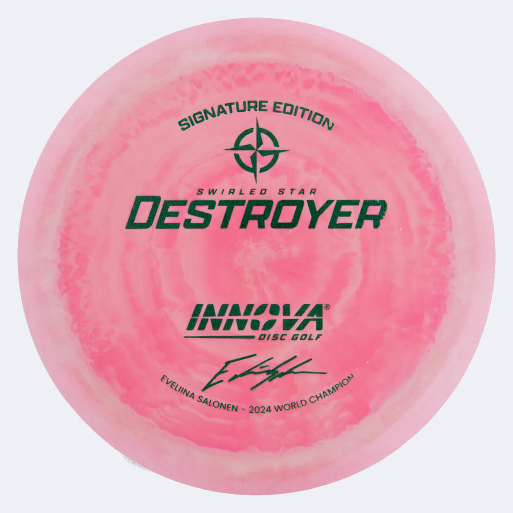 Innova Destroyer Evelina Salonen Signature Series in pink, star plastic and burst effect Innova Destroyer Evelina Salonen Signature Series in pink, star plastic and burst effect