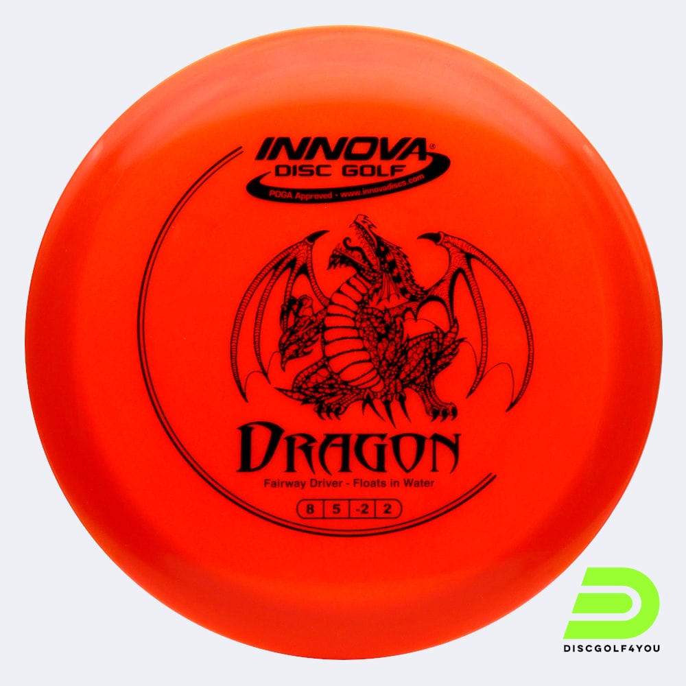 Innova Dragon in classic-orange, dx plastic and floating effect Innova Dragon in classic-orange, dx plastic and floating effect